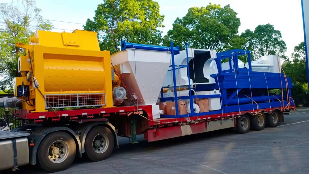 HZS50 50m3/h Twin Shaft Mixer Batching Plant with Block Vibrating Machine